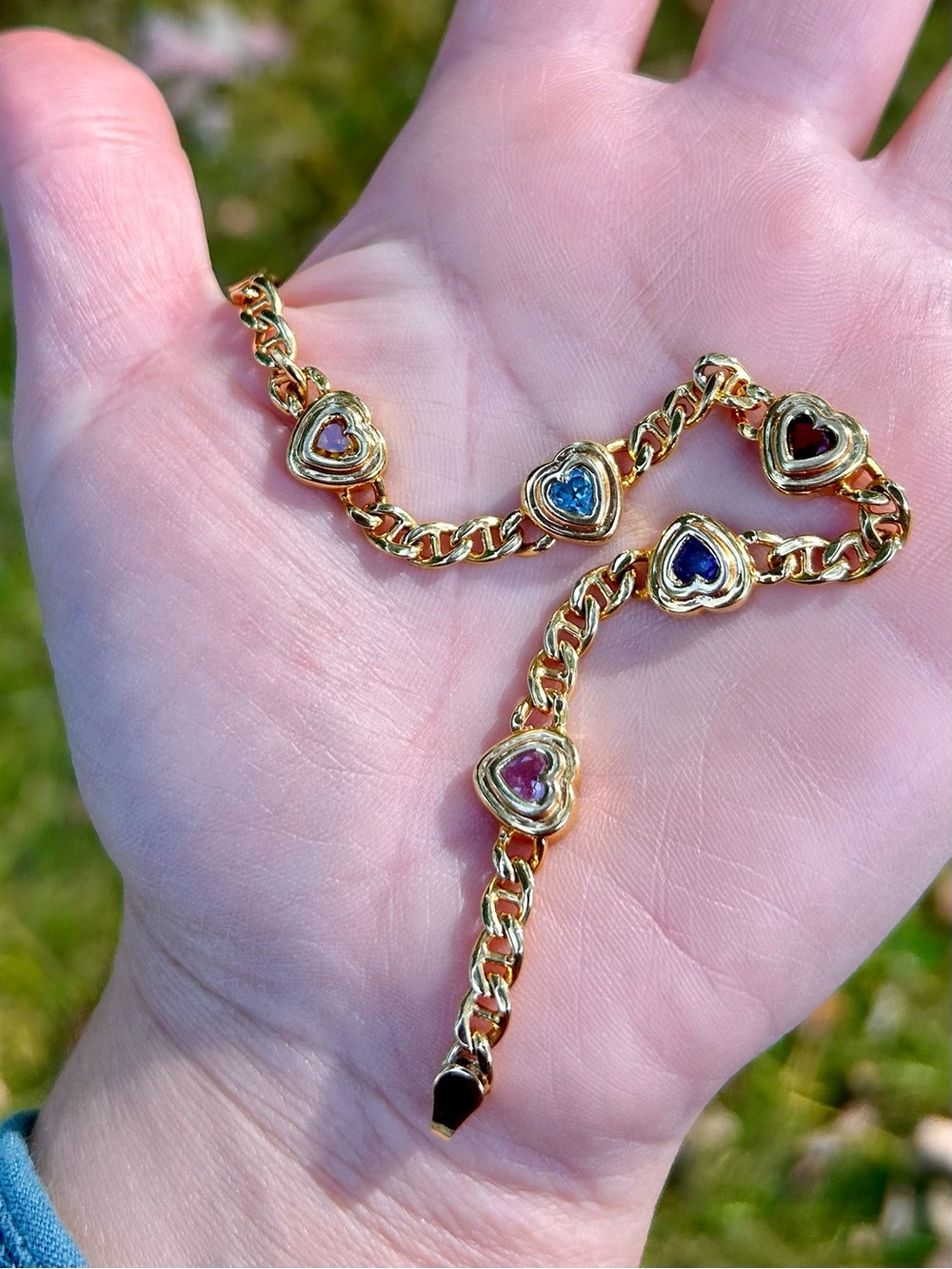 Maximalist Heart Bracelet - Gold Vermeil Rainbow Gems - 925 Sterling Silver